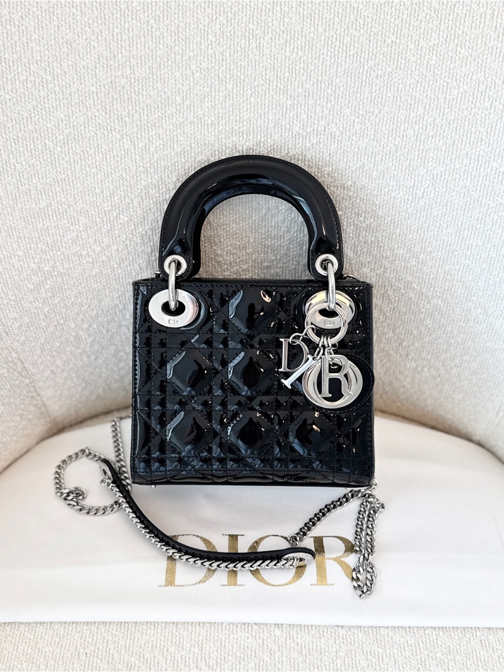 CHRISTIAN DIOR 2023 Mini Lady Dior Bag Black Patent Cannage Calfskin - Picture 3 of 16